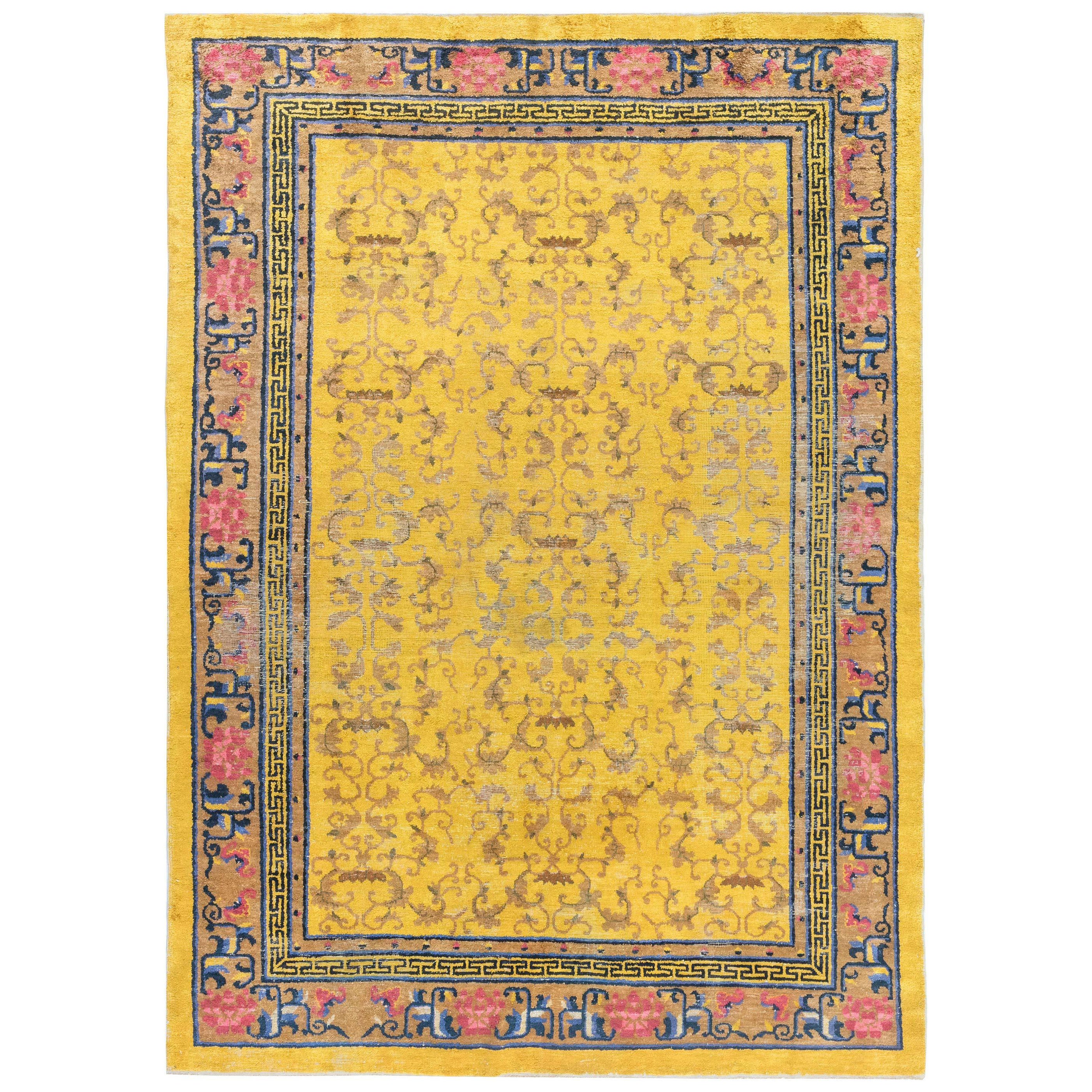 Doris Leslie Blau Early 20th Century Chinese Yellow Handmade Silk Rug