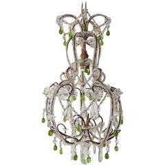 1920 French Green Murano Drops Beaded Chandelier