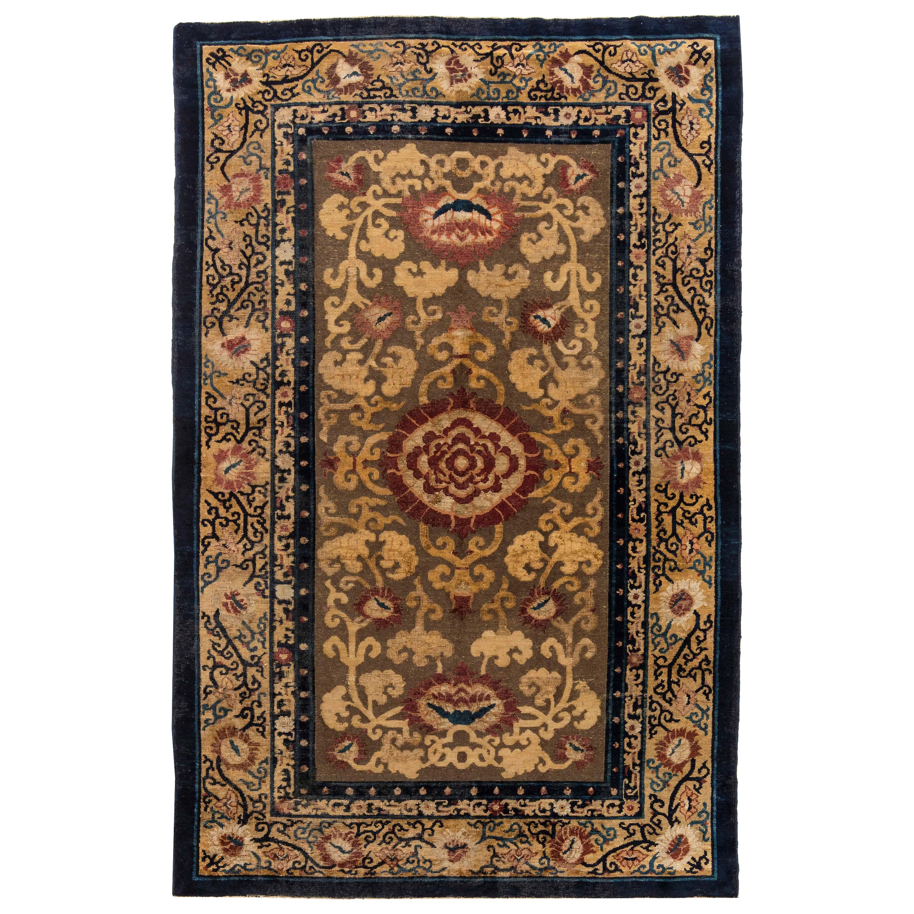 Doris Leslie Blau 19th Century Chinese Floral Silk Metal Thread Rug
