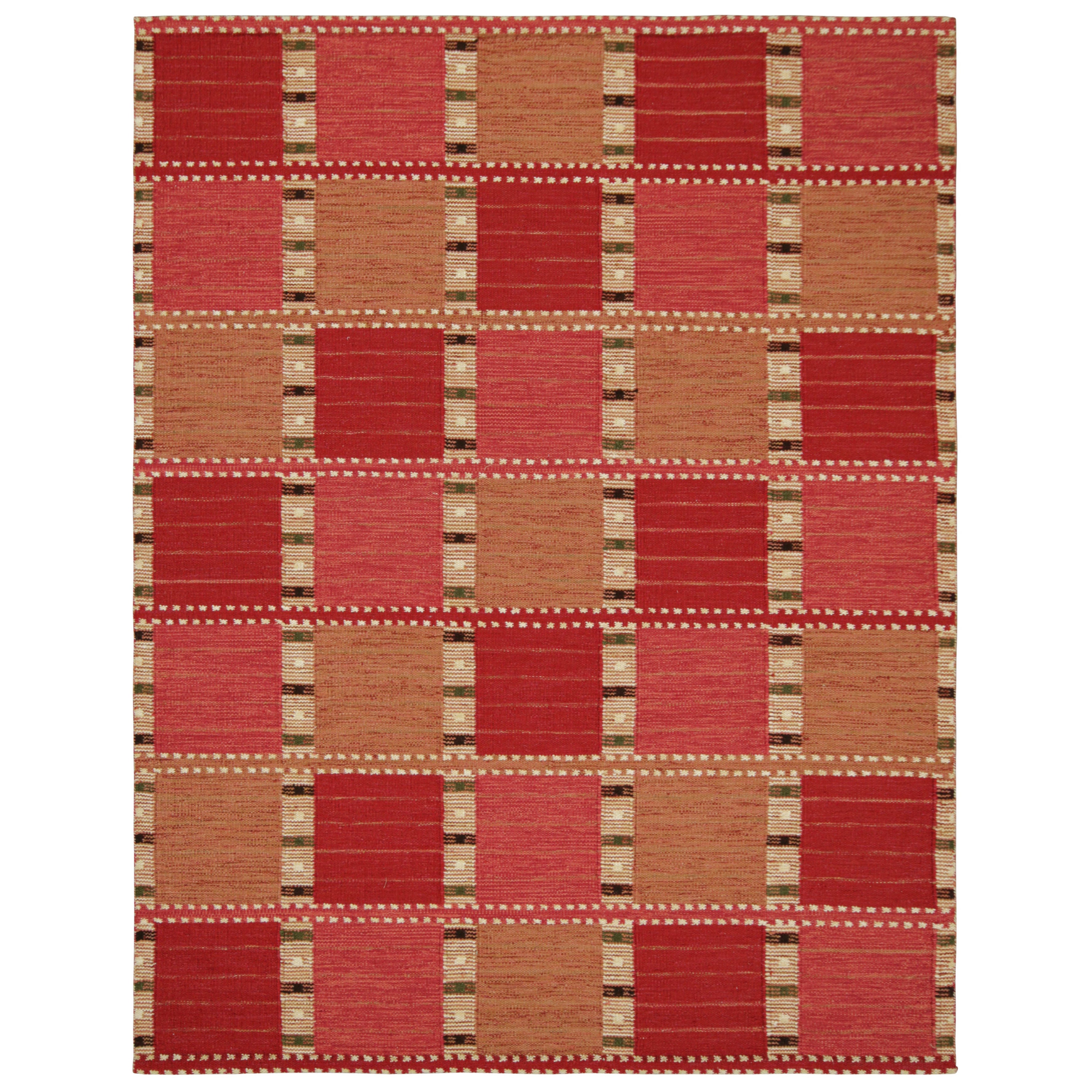 Rug & Kilim’s Scandinavian Style Rug with Red and Pink Geometric Patterns