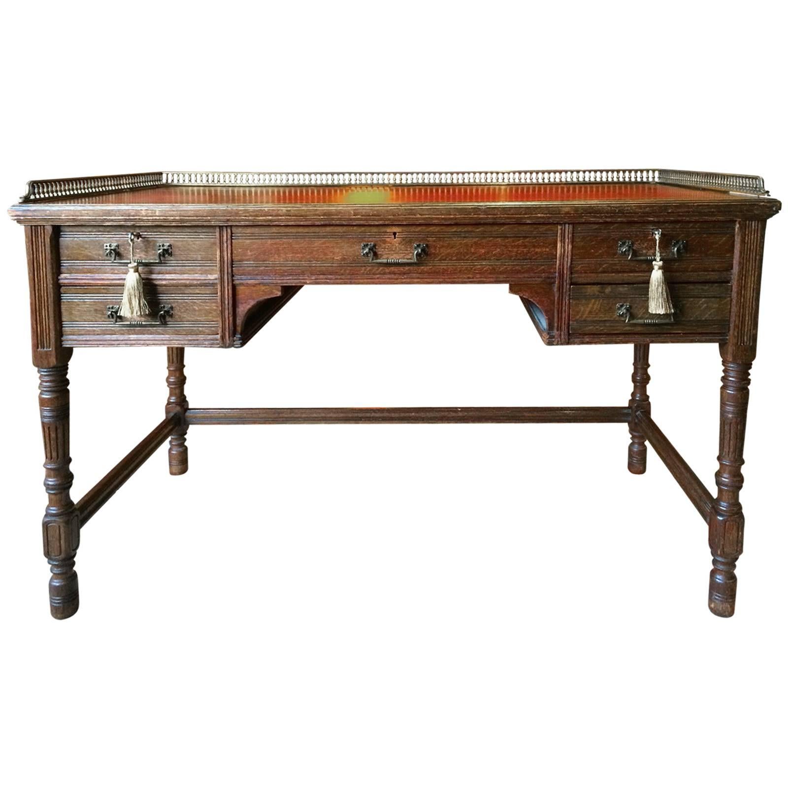 Antique Desk Gillows of Lancaster 19th Century Victorian Solid Oak, 1860