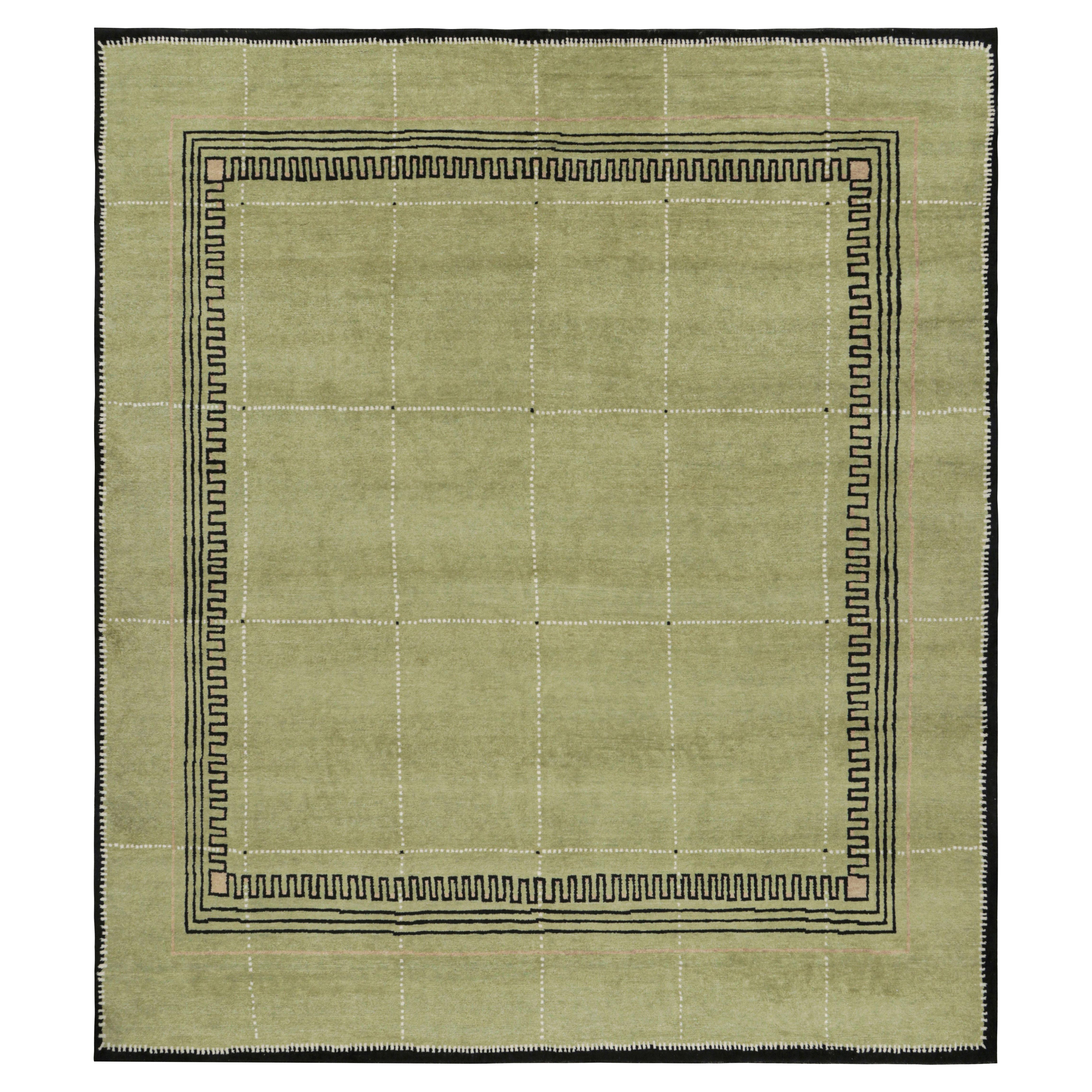 Rug & Kilim’s Art Deco style Rug in Green with Black Geometric Patterns