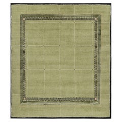 Rug & Kilim’s Art Deco style Rug in Green with Black Geometric Patterns