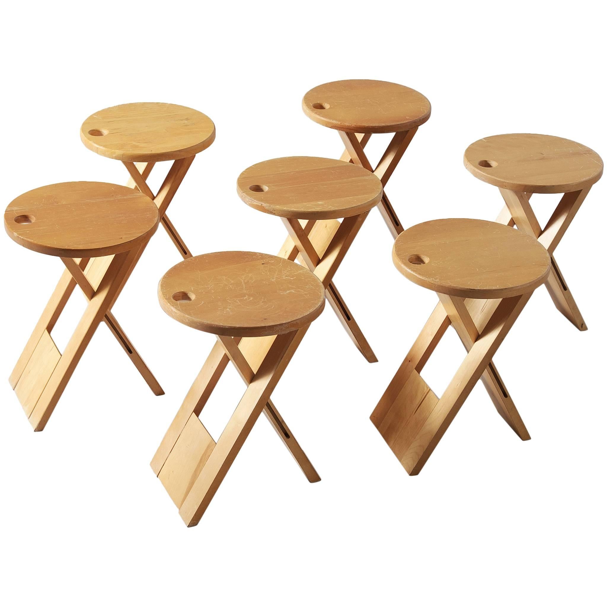 Roger Tallon Set of Four TS Stools in Maple