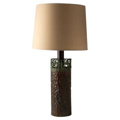 Marcello Fantoni Brutalist Copper Table Lamp with Verdigris Patina 1960s