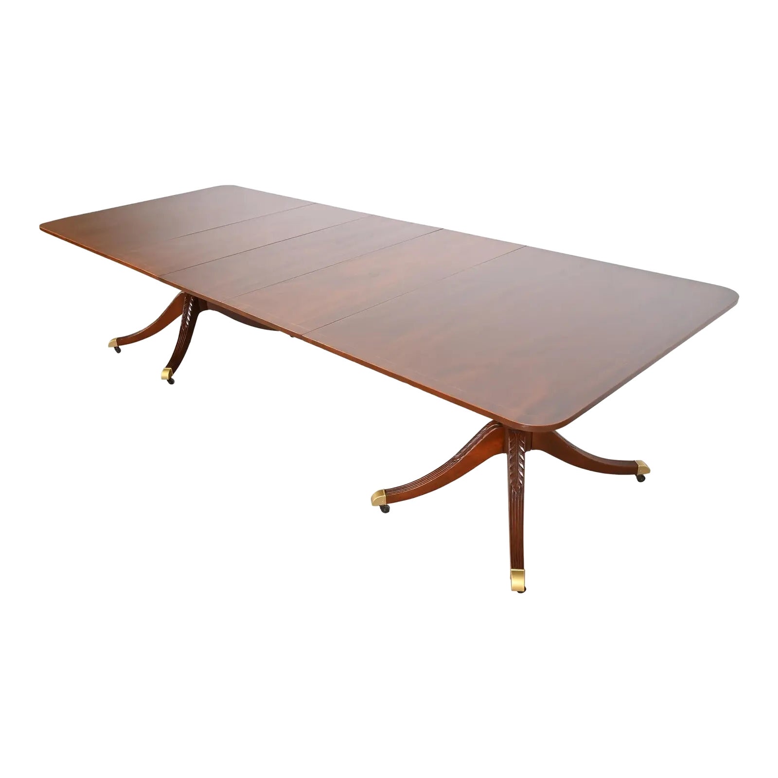 Baker Furniture, georgianischer Mahagoni-Esstisch mit doppeltem Sockel, neu lackiert