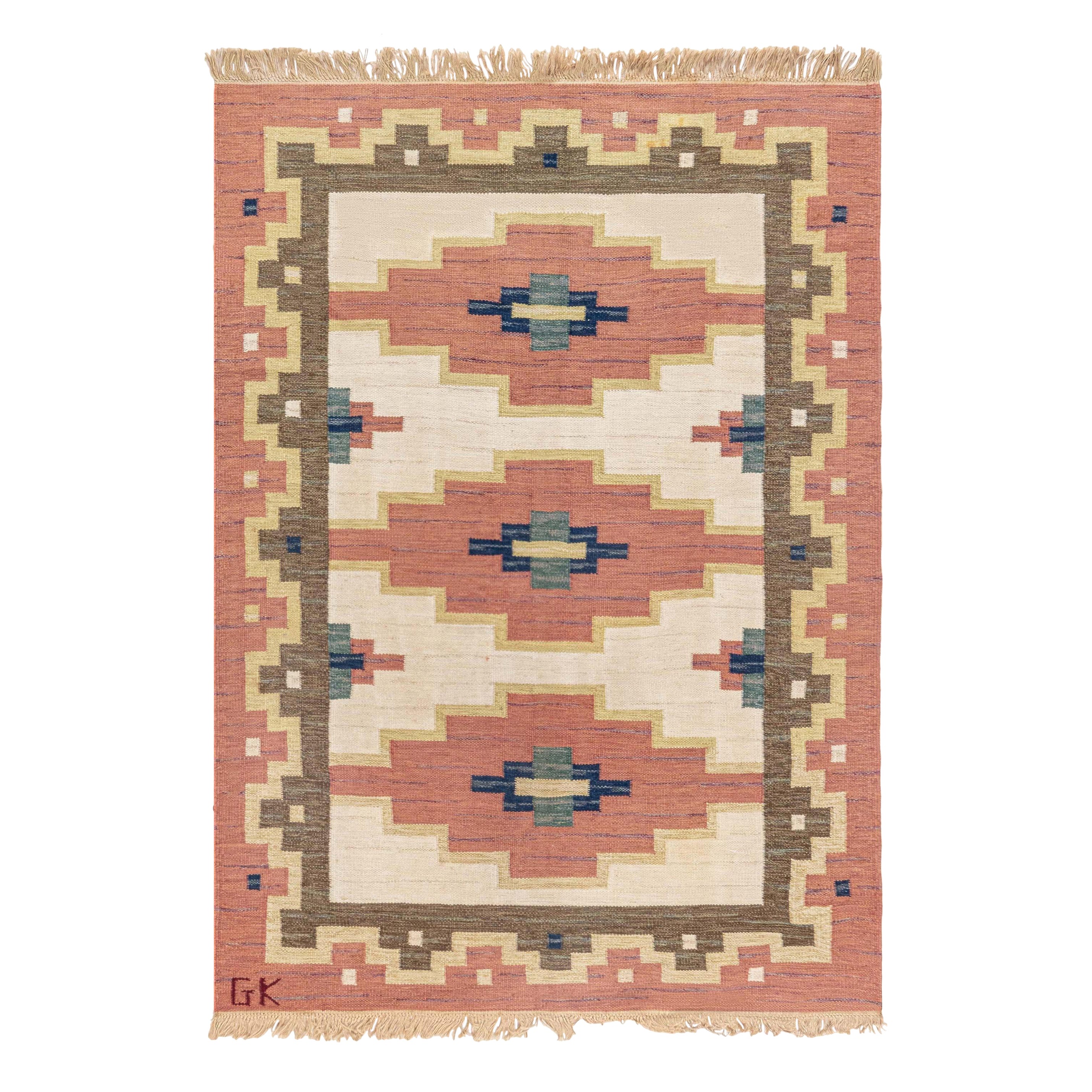 Doris Leslie Blau Vintage Swedish Flat Weave Rug Signed by 'Gk'