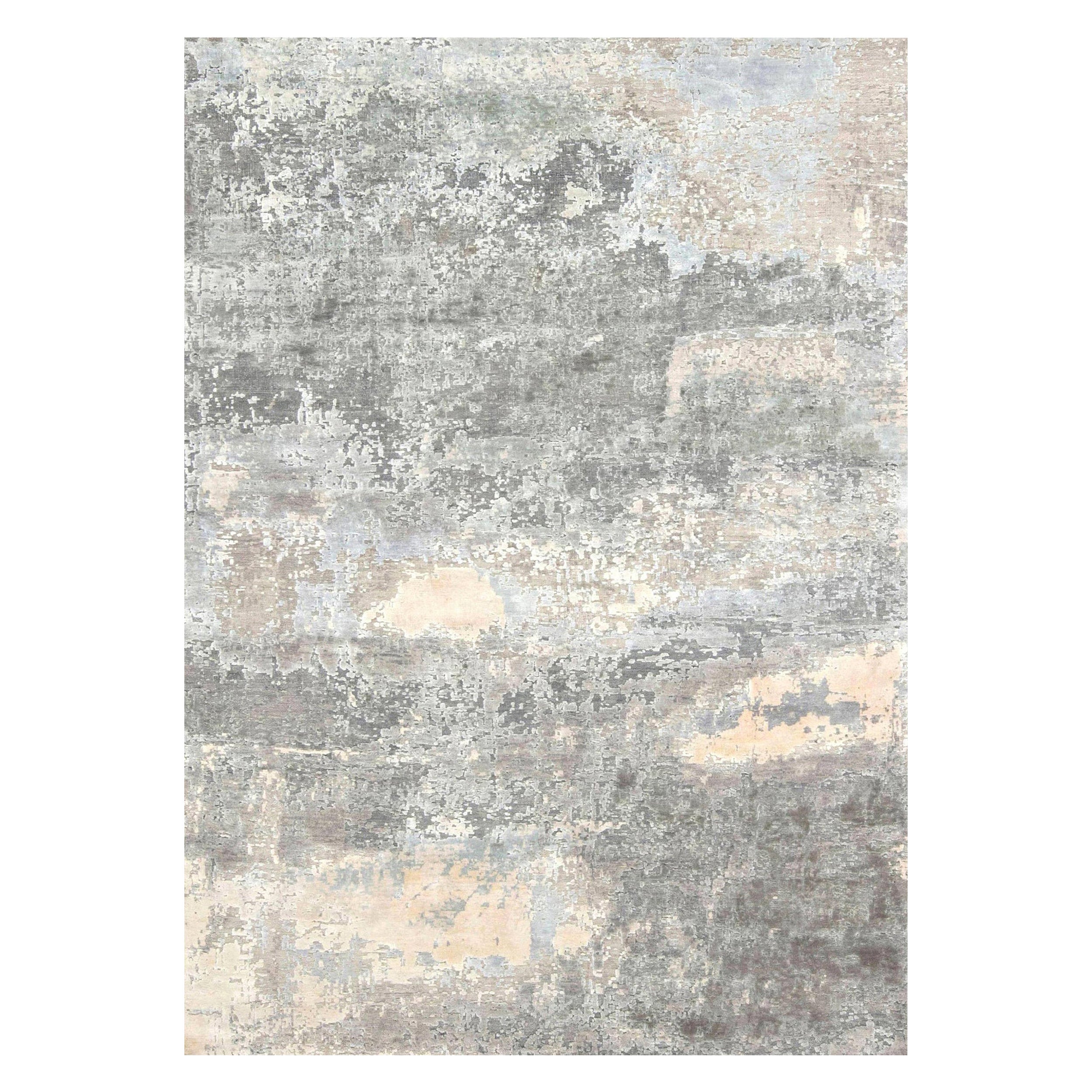 Contemporary North Star Blue and Grey Hand Knotted Silk Rug by Doris Leslie Blau For Sale