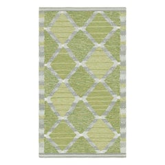 Rug & Kilim - Tappeto Runner in stile scandinavo verde con motivi geometrici grigi