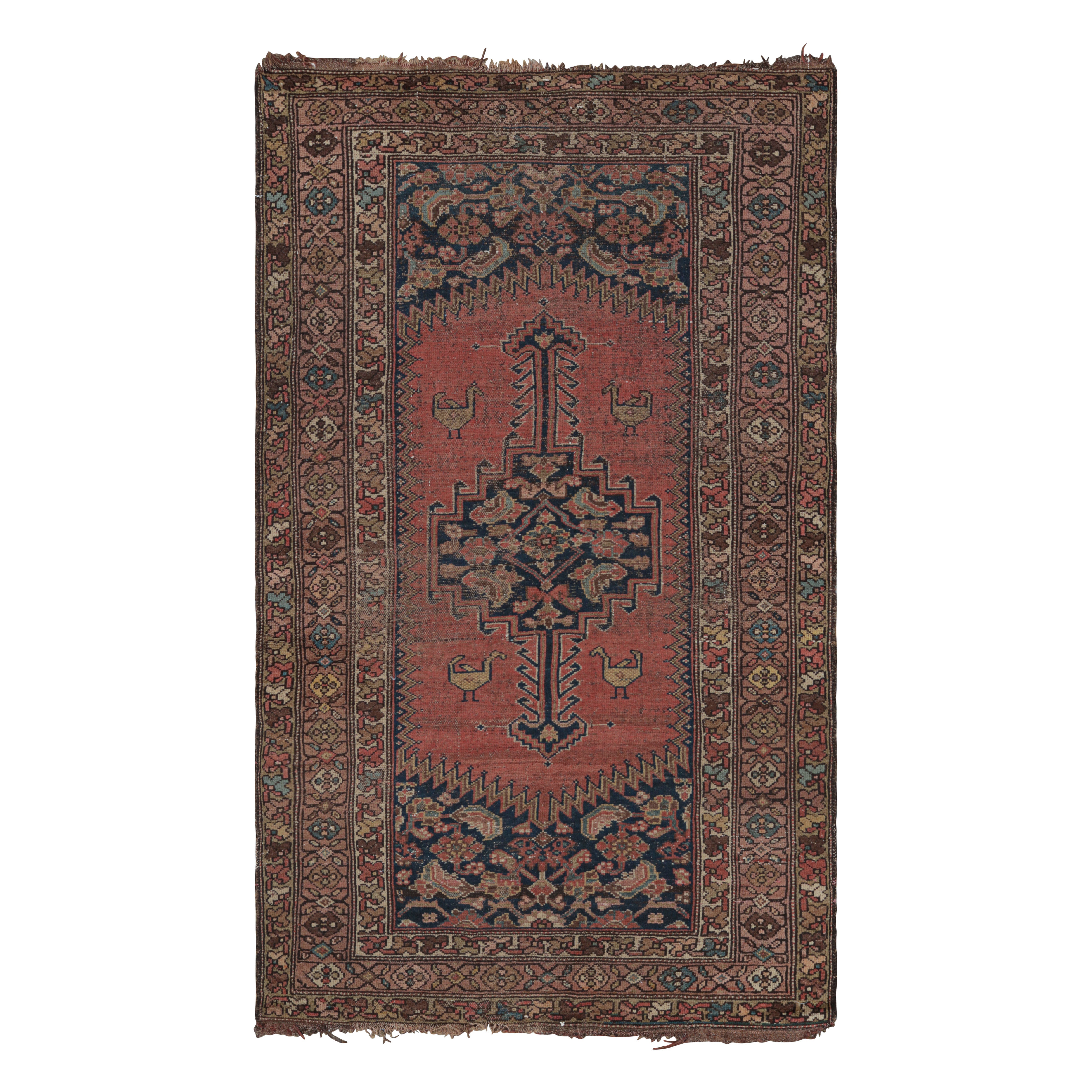 Antique Hamadan Rug in Blue and Red with Geometric Medallion - Rug & Kilim For Sale