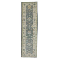 Tappeto Oushak Runner Turco Tessuto a mano in lana grigia 3'1" x 10'7"
