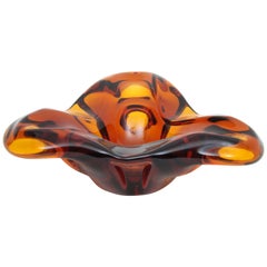 Large Archimede Seguso Amber Murano Glass Ashtray