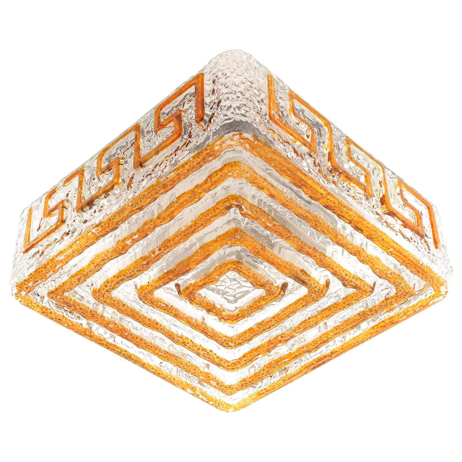 Flush Mount Light or Sconce, Orange Amber Tone Glass, 1970s