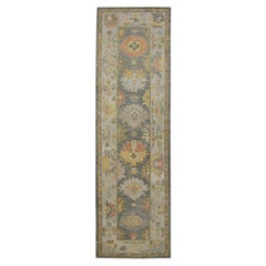 Tappeto Oushak Runner Turco Tessuto a mano in lana grigia multicolore 3'1" x 10'6"