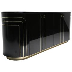 Black Lacquer and Brass Italian Sideboard