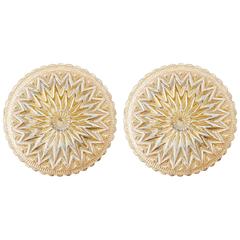 Pair of Amber Tone Glass Sconces or Flush Mount Light Fixtures, 1960s