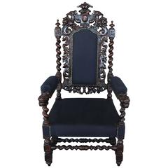 19th Century French Hand-Carved Oakwood Armchair Throne Chair
