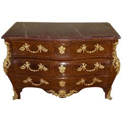 Louis XV Style Kingwood Inlaid Bombe Commode with Serpentine Molded Marble Top