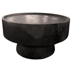 Sculptural Side Table: Solid Mango Wood, Burnt Finish