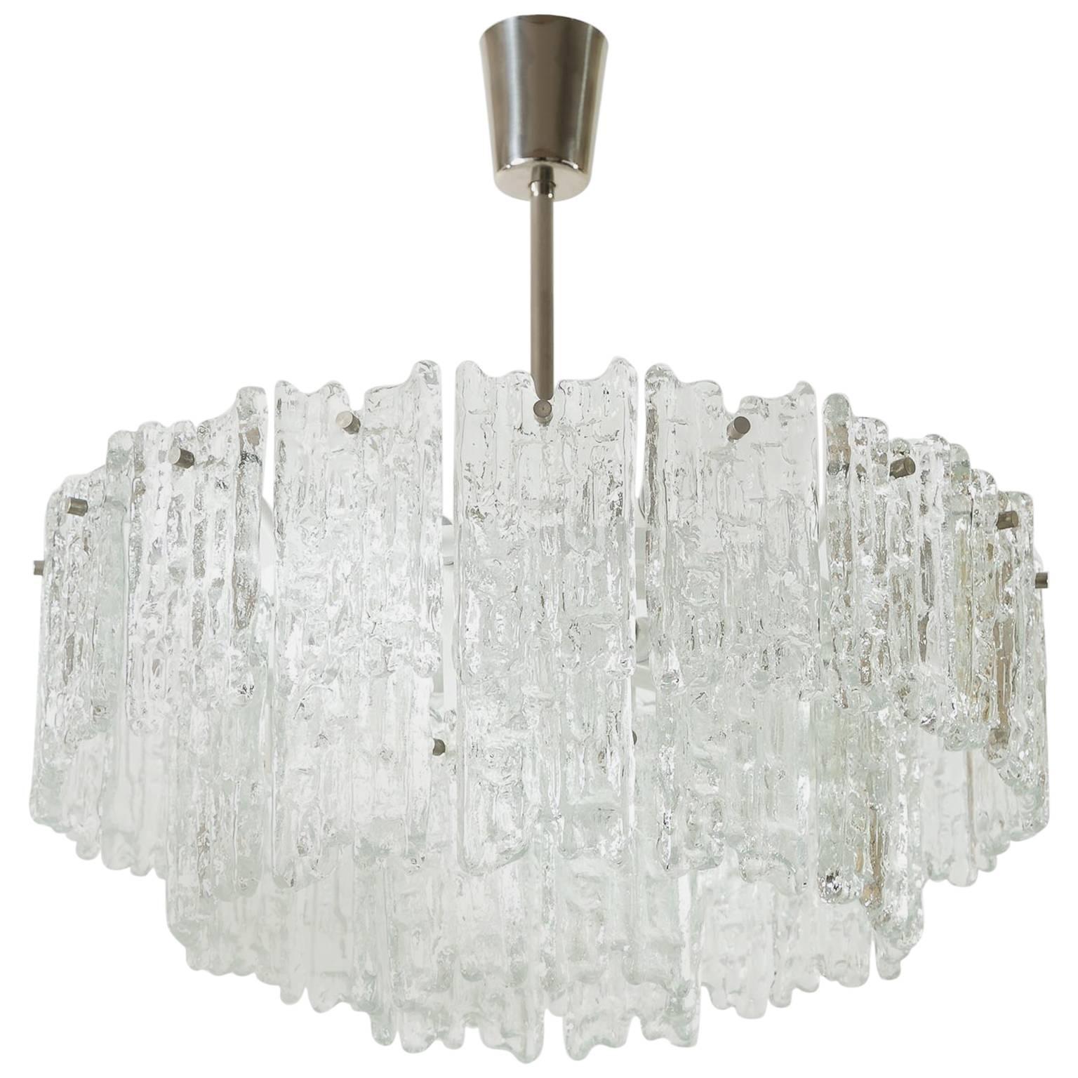 Kalmar Chandelier, Rare Ice Glass, 1960s, One of Two
