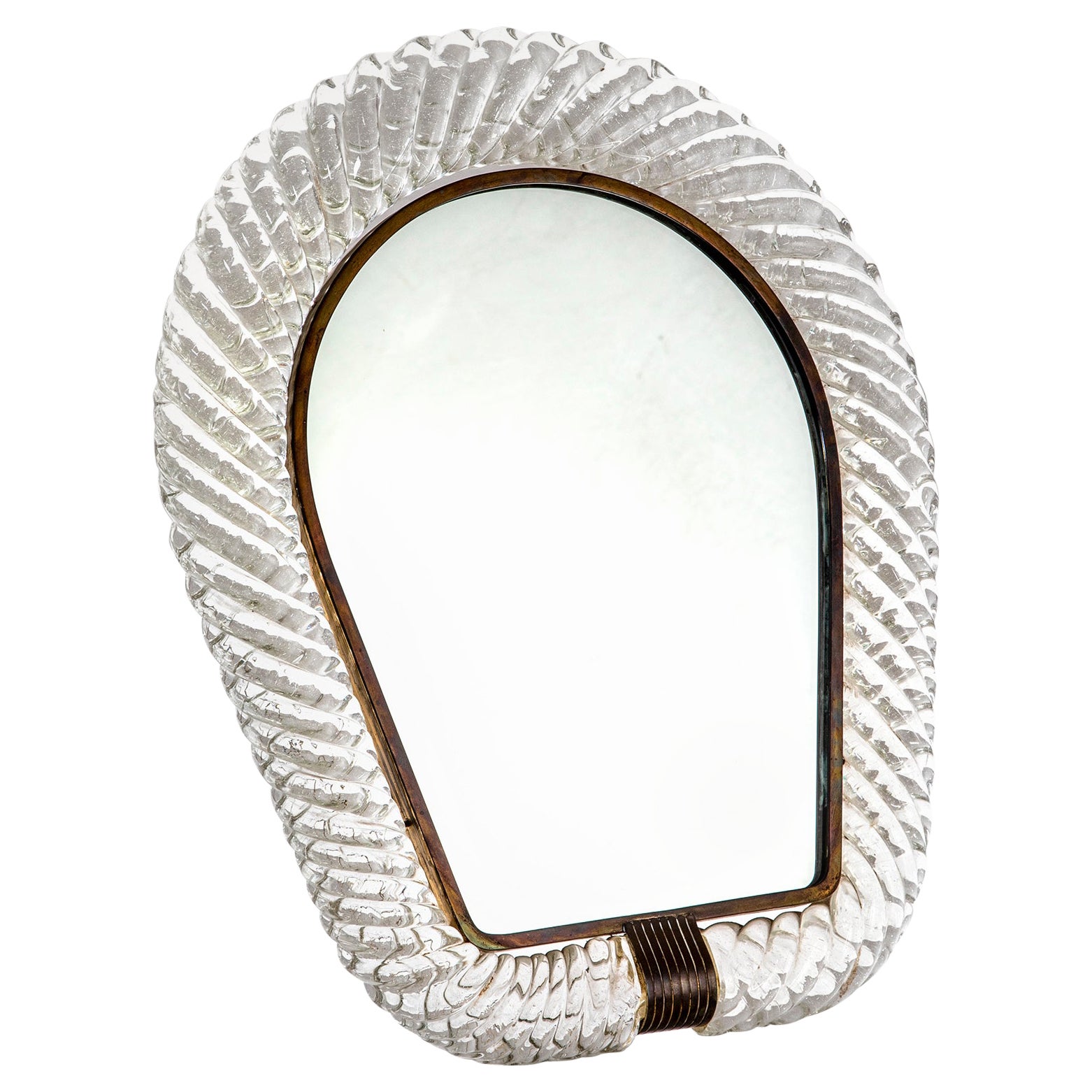 20. Jahrhundert, Barovier & Toso Tischspiegel mit Rahmen aus Murano Glas Torchon
