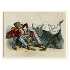Stampa satirica antica del 1828 L'impotenza dell'uniforme colorata a mano