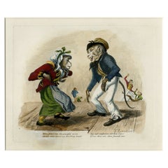 Antique 1828 Satirical Print When First I Saw Thee Graceful Move Hand-Colored