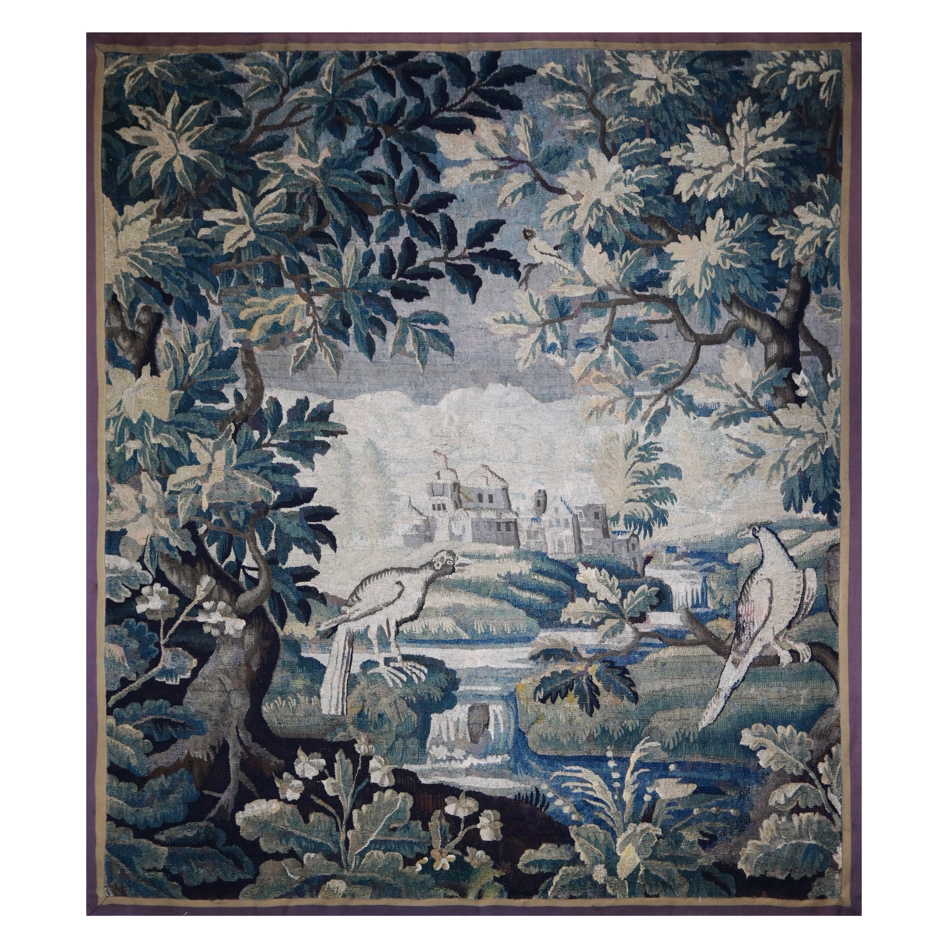 Tapiz Francés Aubusson Verde Siglo XVIII - 165Lx215H cm - N° 1537