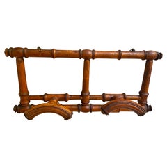 Antique Cottage Country Rustic French Carved Faux Bamboo Hat & Coat Wall Rack Folding