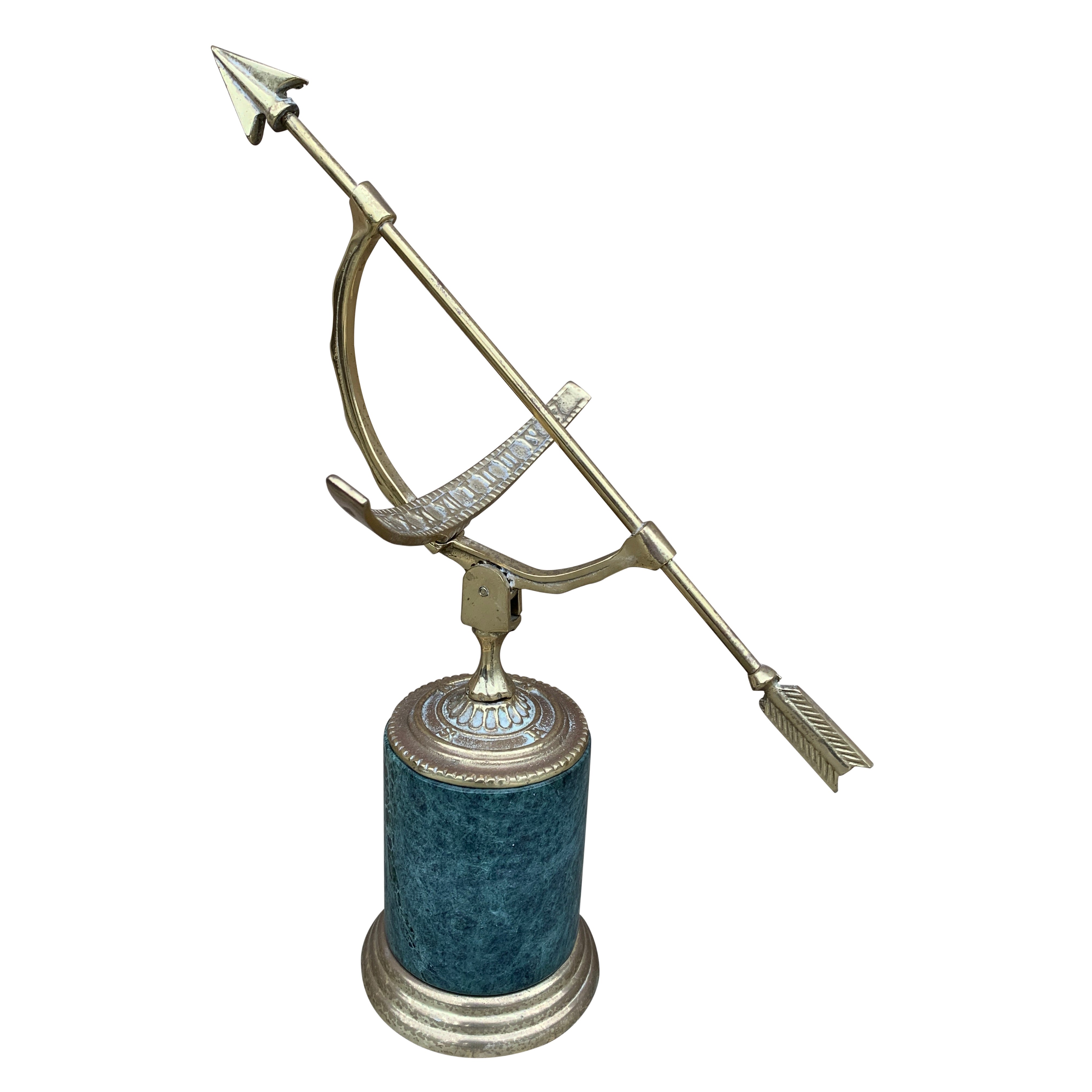 Sundial néoclassique vintage en laiton sur base en marbre vert