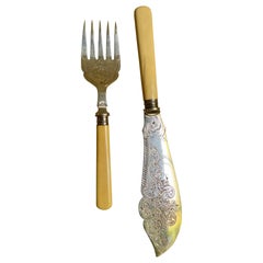 1900 Sheffield Etched Silverplate William Beatson & Sons Fish Serving Set Knife