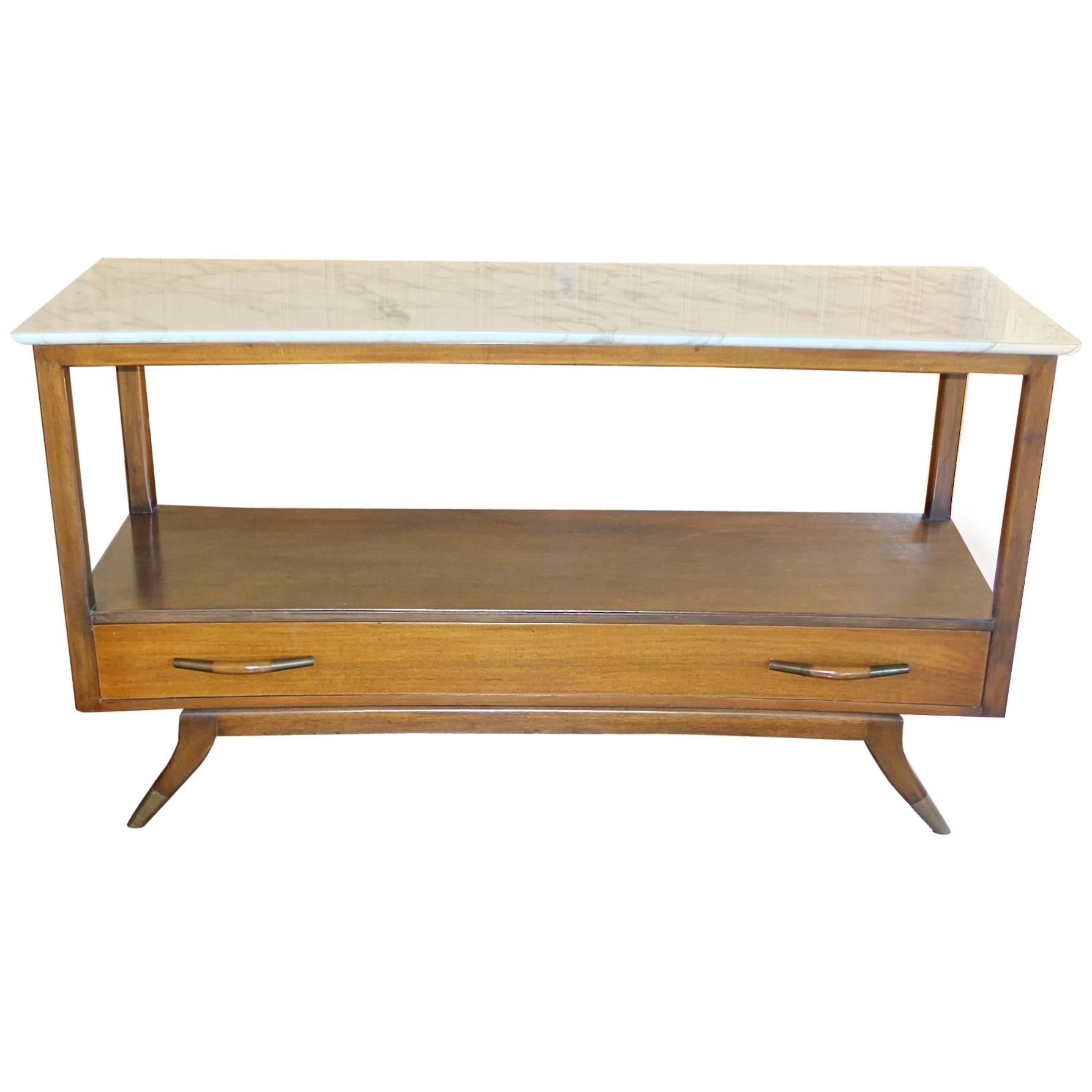1950s Walnut Buffet with Marble Top by Adolfo genovese