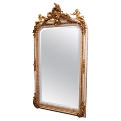 White And Gold French Louis XV Cherub Figural Beveled Wall Mirror