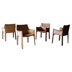Vintage Leather 413 ‘Cab’ Chairs by Mario Bellini, Model 413, Cassina, 1970s