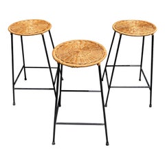 Juego de 3 taburetes de barra de mimbre de hierro, de diseño moderno