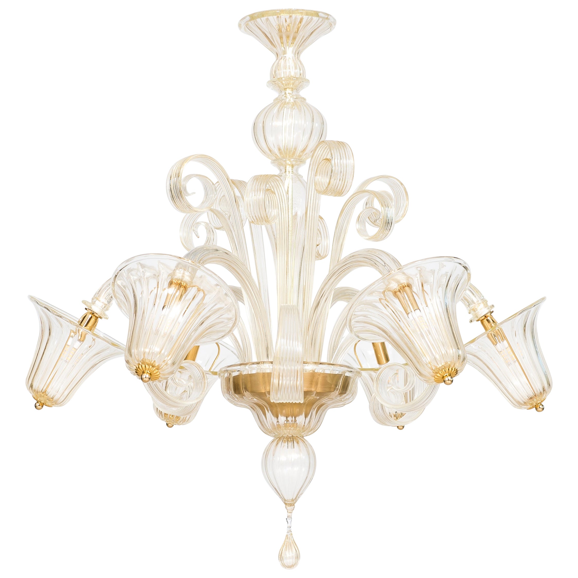 Glocken und Pastorale Kronleuchter mundgeblasenes Murano Glas Gold Farbe Contemporary, Italien im Angebot