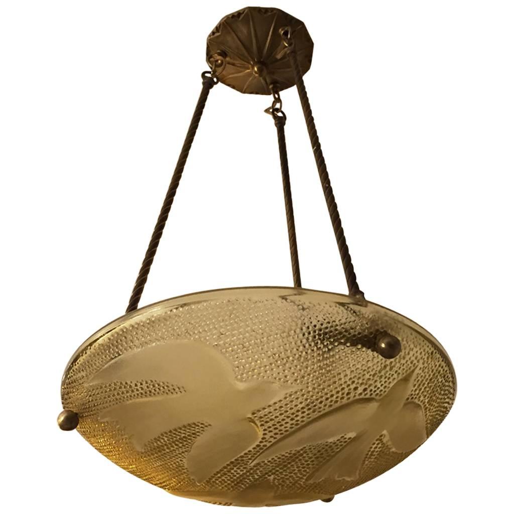 French Art Deco Chandelier with Bird Motif