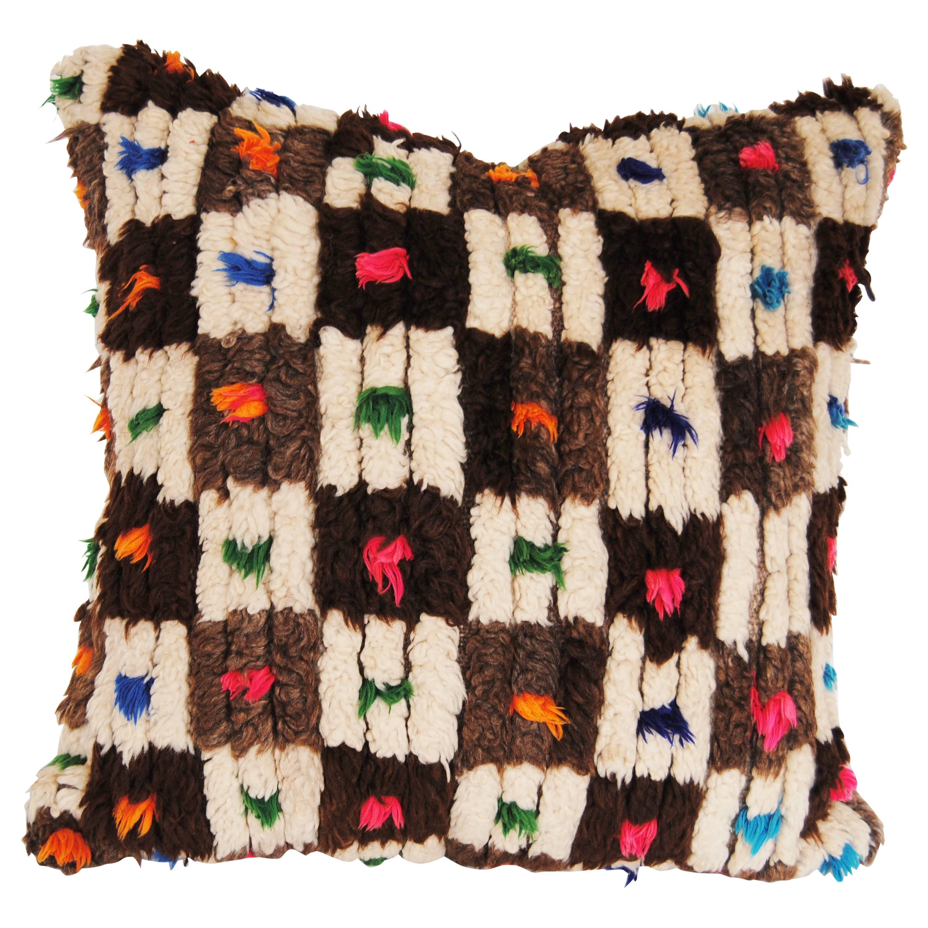 Custom Pillow Cut from a Vintage Hand Loomed Wool Moroccan Rug, Atlas Mountains