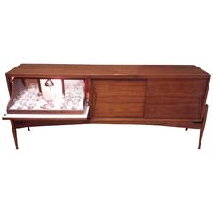 Retro Mid-Century Interior Lit Dry Bar Credenza on a Floating Style Base