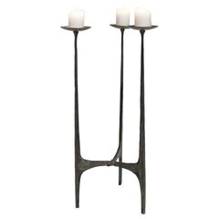 32-Inch Tall Bronze Brutalist Candle Holder, Mid-20th Century