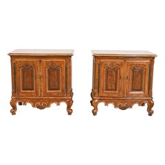 Drexel Heritage French Provincial Louis XV Carved Walnut Nightstands, Pair