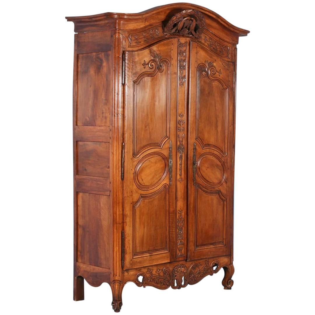 Antique French Chestnut Wedding Armoire with Love Birds, circa 1790