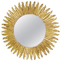 Beautiful Carved Giltwood Sunburst Mirror, France, 1950s 10