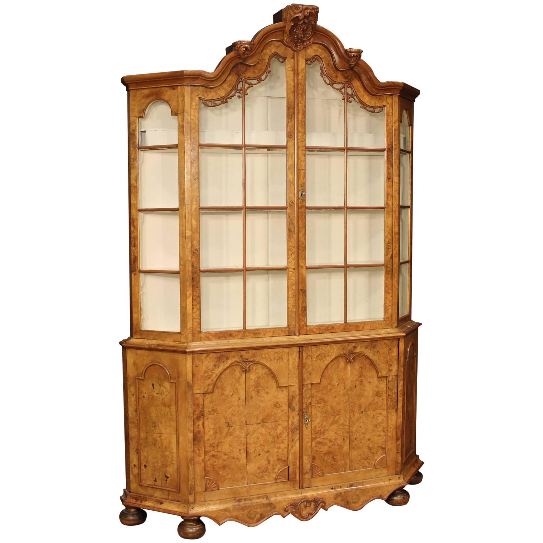 19th Century Walnut and Burl Elm Bookcase Display Cabinet