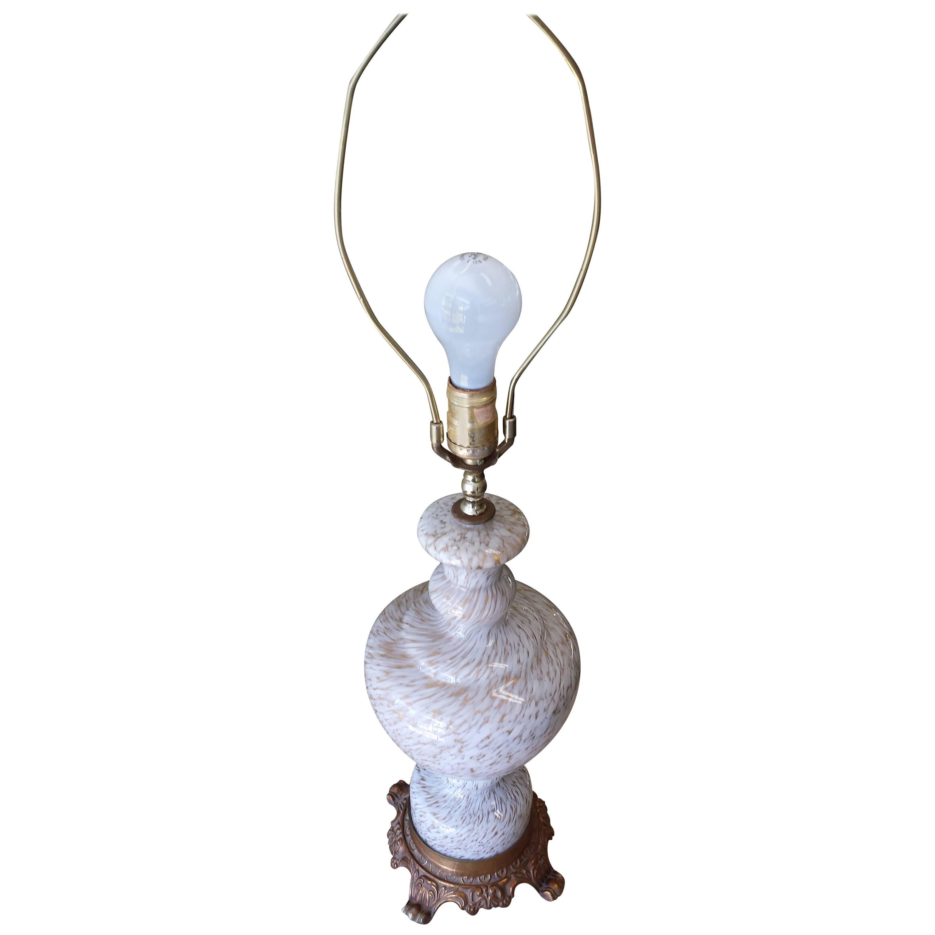 Murano Gold and White Swirl Glass Table Lamp For Sale