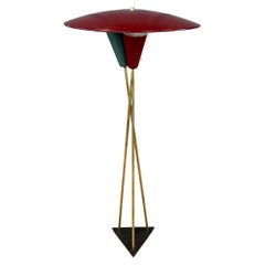 Stiffel Saucer Shade Enameled Metal and Brass Three-Light Floor Lamp, 1950s
