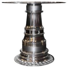 Retro Side Table Made with a Boeing 747 Gearing Engine in Titanium