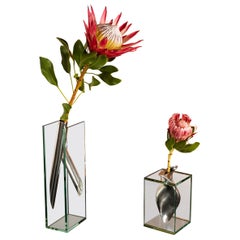 Set of 2 Space Age Flower glass and metal vases design by Lisa Mori, Italy 1980s