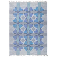 Doris Leslie Blau Alfombra sueca vintage de tejido plano de Judith Johansson