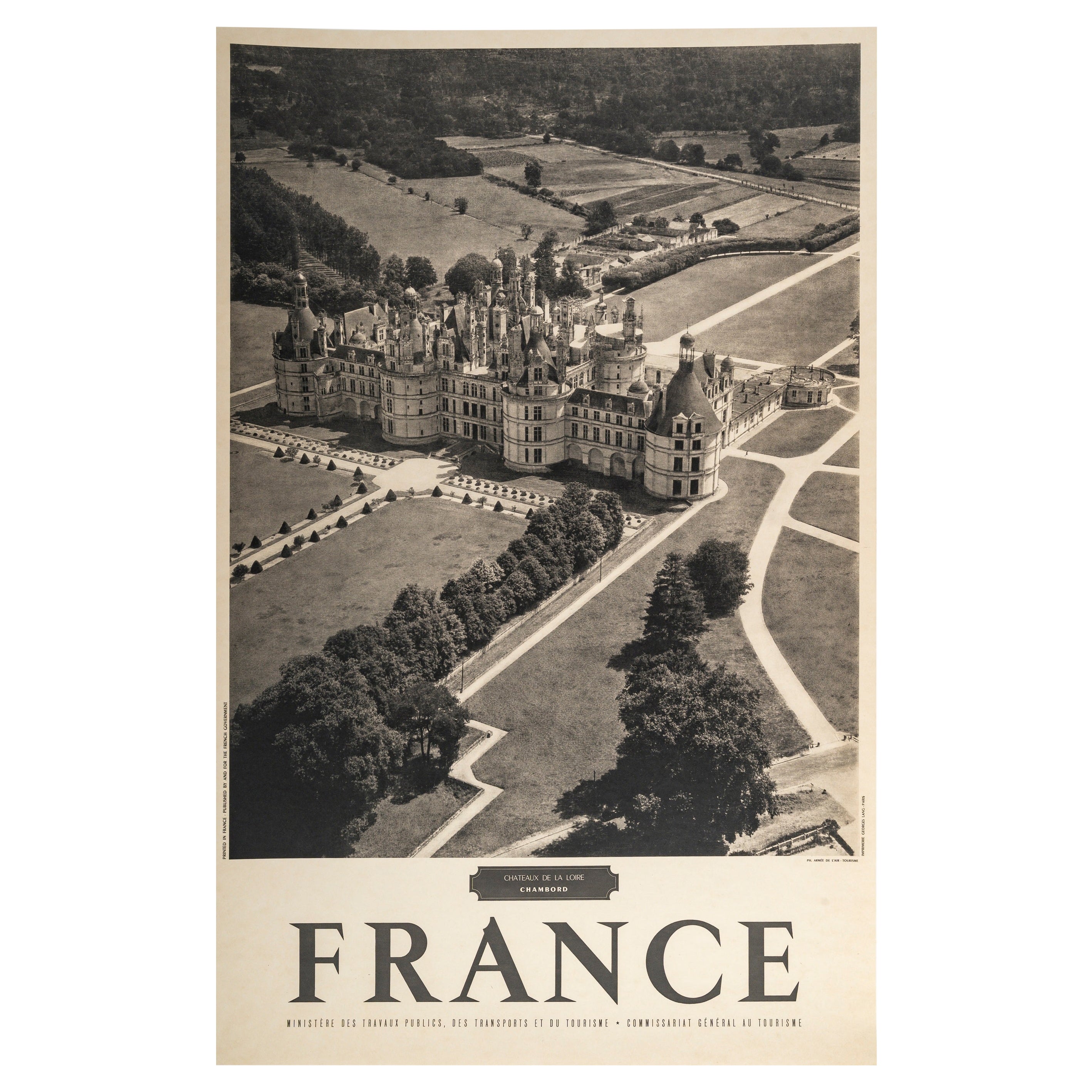 Original Vintage Poster, Chambord Chateaux de Loire, Renaissance, Medieval, 1950 For Sale